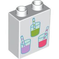 Duplo Brick 1 x 2 x 2 with Lime/Lavender/Coral Lemonade Glasses print (76371pr9896)