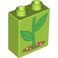 Duplo Brick 1 x 2 x 2 with Green Stem, Ground print (76371pr9901)