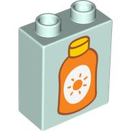 Duplo Brick 1 x 2 x 2 with Orange Sunscreen Bottle print (76371pr9902)