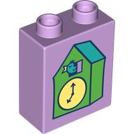 Duplo Brick 1 x 2 x 2 with Green Coocoos Clock print (76371pr9904)