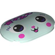 Brick Round, Curved 4 x 6 x 2/3 with Face, White/Dark Purple Eyes, Dark Pink Cheeks, Nose, Tiara print (7871pr0002)
