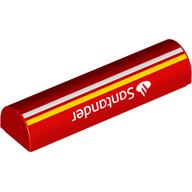 Brick Curved 1 x 4 x 2/3 Double, No Studs with White 'Santander', White and Yellow Stripes print (79756pr0001)