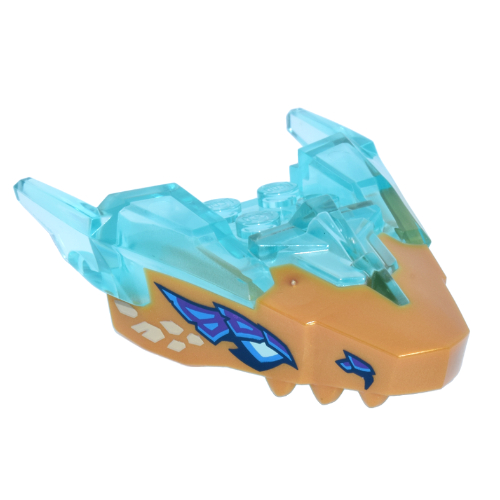 Creature Body Part, Dragon Head with Trans-Light Blue Horns Pattern with Dark Azure/Dark Blue/Light Aqua Eyes, Dark Purple Scales print (82276pat0001pr0002)