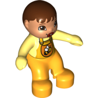Duplo Figure Baby, Bright Light Orange Overalls with Bib with Bee Print (85610pr0001)