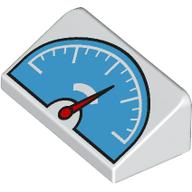 Slope 30° 1 x 2 x 2/3 with Medium Azure Scale / Speedometer, Red Dial print (85984pr0045)