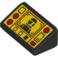 Slope 30° 1 x 2 x 2/3 with Yellow Control Panel, Black Minifig, Red Buttons print (85984pr9991)