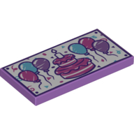 Tile 2 x 4 with Colored Birthday Cake and Balloons on White Background Print (87079pr0009)