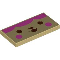 Tile 2 x 4 with Dark Brown Face, Dark Pink Cheeks, Hair print (87079pr0057)