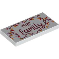Tile 2 x 4 with Dark Red 'OUR FAMILY', Branch Heart with Leaves print (87079pr0326)