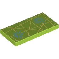 Tile 2 x 4 with Dark Turquoise Flower, Yellowish Yellow Stripes print (87079pr0339)