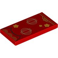 Tile 2 x 4 with Gold Flowers, Chinese Lampoons print (87079pr9832)