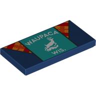 Tile 2 x 4 with Kacket, Red/Yellow Collar, Dark Turquoise Shirt, 'WAYUPACA WIS.', Deer print (87079pr9838)