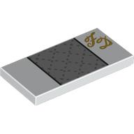 Tile 2 x 4 with Silver Rectangle, Gold 'FD' print (87079pr9842)