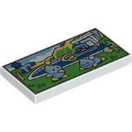 Tile 2 x 4 with Blue Birds / Flicky, Mansion with Pool, Green Grass, Palm Trees print (87079pr9849)