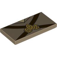 Tile 2 x 4 with Chest, Dark Brown Straps, Gold Symbol print (87079pr9870)