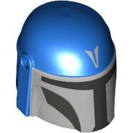 Helmet Mandalorian with Holes, Dark Bluish Grey Decorations, Black Visor, Flat Silver Front Print (87610pr0008)