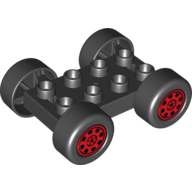 Duplo Car Base 2 x 4 with Black Tires and Red Rally Wheels (88760c01pr0001)