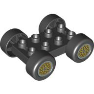 Duplo Car Base 2 x 4 with Black Tires & Yellow 'Y' Spoke Wheels (88760c01pr0008)