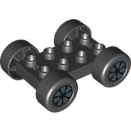 Duplo Car Base, 2 x 4 with Black Tires and Black 7 Spoke Wheels Print (88760c01pr0012)