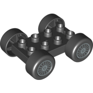 Duplo Car Base, 2 x 4 with Black Tires and Silver Spokes Wheels Print (88760c01pr0014)