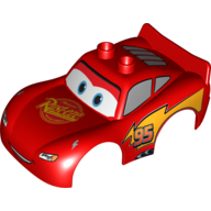 Duplo Car Body 2 Top Studs and Spoiler with Lightning McQueen Rust-Eze Print (88765pr0001)
