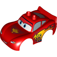 Duplo Car Body 2 Top Studs and Spoiler with Lightning McQueen Piston Cup Print (88765pr0003)