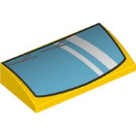 Slope Brick Curved 2 x 4 x 2/3 No Studs with Medium Blue Windscreen, Silver Wipers print (88930pr0038)