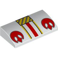 Slope Brick Curved 2 x 4 x 2/3 No Studs with Yellow/Red/Silver Strips, Red Rebel Symbol print (88930pr0041)