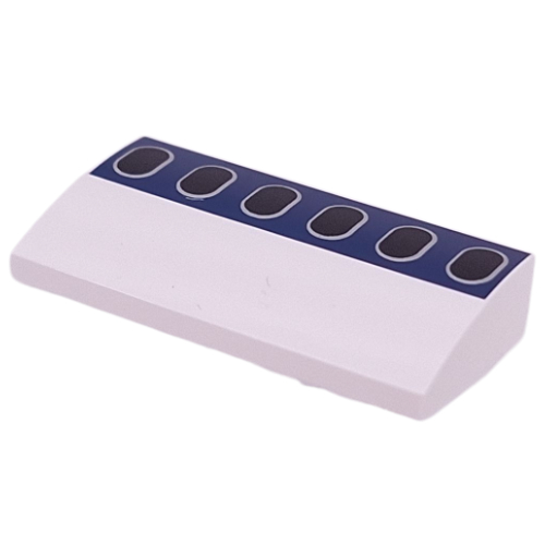 Slope Brick Curved 2 x 4 x 2/3 No Studs with Dark Blue Stripes, Black Airplane Windows print (88930pr0042)