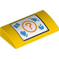 Slope Brick Curved 2 x 4 x 2/3 No Studs with White Square, Medium Blue Book, Glove, Umbrella, Apple, Orange Question Mark in Circle print (88930pr9996)