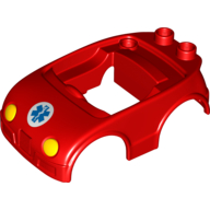 Duplo Car Body with 2 Studs on Back and Yellow Headlights and EMT Star of Life Print (92014pr0002)