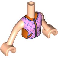Minidoll Torso Girl with Light Nougat Arms and Hands with Bright Pink Jacket, Reddish Orange Zipper, Collar, Dark Blue Diamonds print (92456c01pr0060)