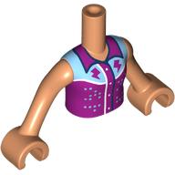Minidoll Torso Girl with Nougat Arms and Hands with Dark Purple/Light Blue Shirt, Lightning Bolts, Metal Blue Dots print (92456c03pr0019)