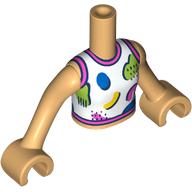 Minidoll Torso Girl with Warm Tan Arms and Hands with White Shirt, Dark Pink Trim, Blue/Lime/Yellow Shapes print (92456c06pr0011)