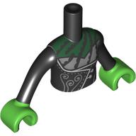 Minidoll Torso with Black Dress, Silver Trim, Decorations, Green Chest print, Black Arms, Bright Green Hands (92456c08pr0003)