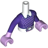 Minidoll Torso Girl with White Arms and Hands with Dark Purple Shirt, White Collar, Dots, Belt, Lavender Buckle, Hands print (92456c12pr0001)