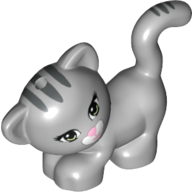 Animal, Cat, Standing, Looking Left with Light Green Eyes, Dark Pink Nose and Mouth and Dark Bluish Gray Stripes Print (93089pr0003)
