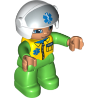 Duplo Figure with Helmet with Open Visor, White Helmet with EMT Star of Life Logo, Bright Green Legs & Jumpsuit with Yellow Vest (93242pr0002)