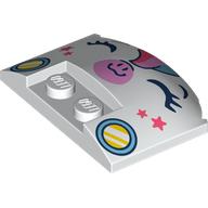 Slope Curved 3 x 4 x 2/3 Triple Curved with 2 Sunk Studs with Unicorn Face, Rainbow Mane, Bright Pink Nose, Dark Blue Eyes, Coral Star, Yellow/Bright Light Blue Headlights print (93604pr0011)