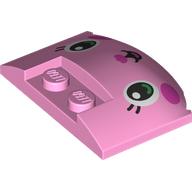 Slope Curved 3 x 4 x 2/3 Triple Curved with 2 Sunk Studs with Kitty Face, Dark Pink Nose, Cheeks print (93604pr0018)