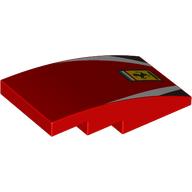 Slope Curved 4 x 2 No Studs with Ferrari Logo, White/Black Stripes print (93606pr0017)