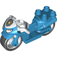 Duplo Motorcycle with Rubber Wheels, White Handlebars, Police Badge, and Headlights Print (93702c01pr0014)