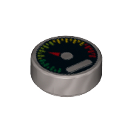 Tile Round 1 x 1 with Gauge and Red Pointer Print (98138pr0012)