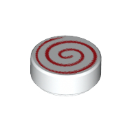 Tile Round 1 x 1 with Red Spiral Print (98138pr0013)