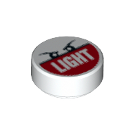 Tile Round 1 x 1 with Two Eyes and 'LIGHT' on Red Print (98138pr0037)