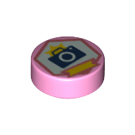 Tile Round 1 x 1 with Camera in Dark Pink Hexagon print (98138pr0084)