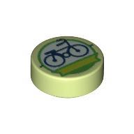 Tile Round 1 x 1 with Bicycle In Green Circle print (98138pr0085)
