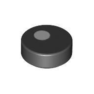 Tile Round 1 x 1 with White Dot/Circle/Eye print (98138pr0107)