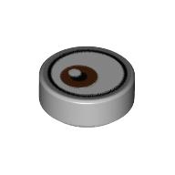 Tile Round 1 x 1 with Reddish Brown Eye Looking Right (White Dot on Top) print (98138pr0154)