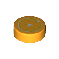 Tile Round 1 x 1 with Orange Center/slice print (98138pr0271)